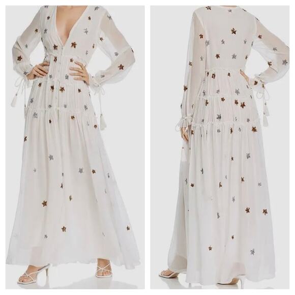 Rococo Sand White Sequin Star Tiered Maxi Dress - Picture 1 of 12